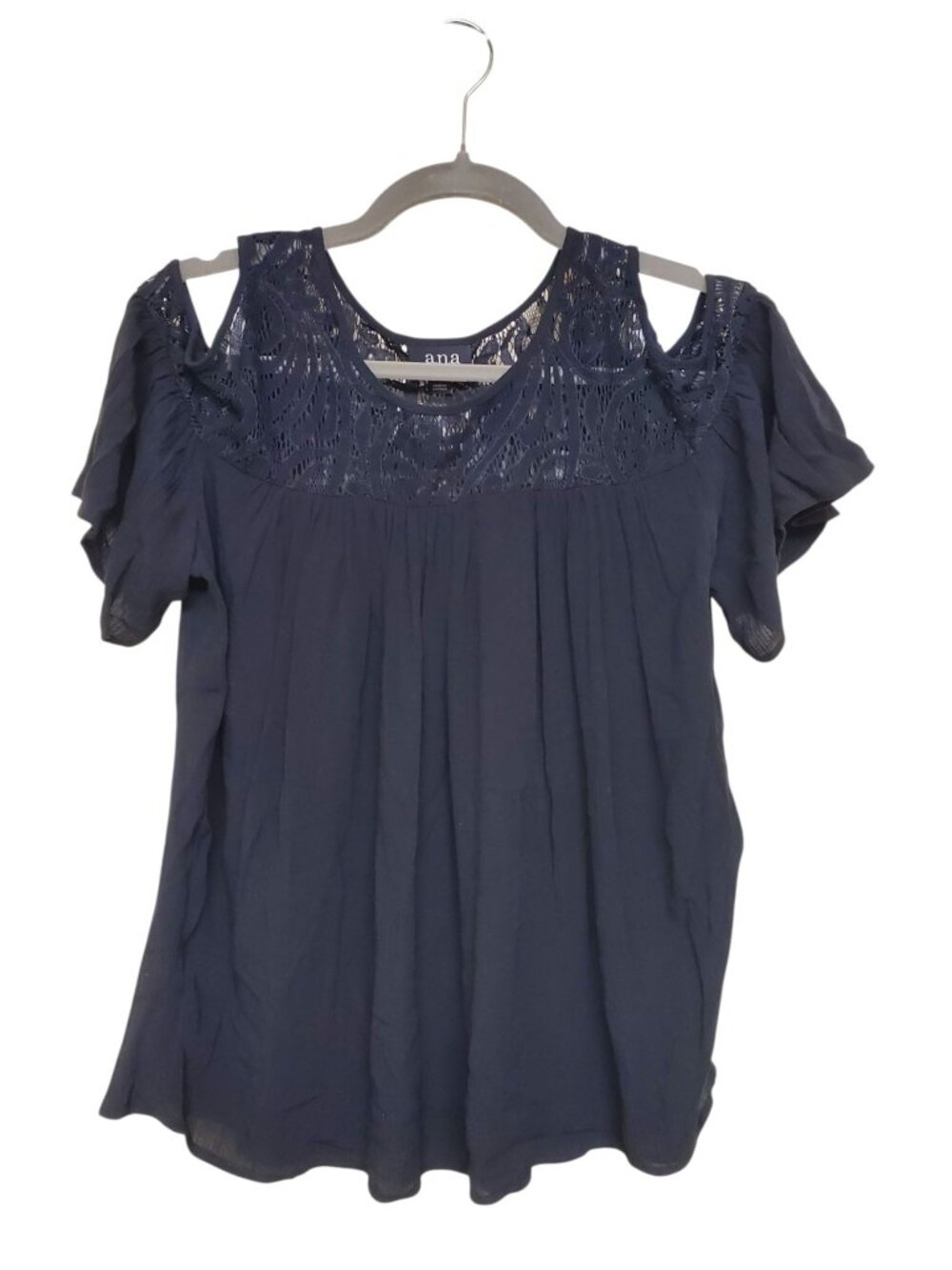 A.n.a Ana Women's Black Gothic Lace Cold Shoulder Gauzy Top Shirt Size S